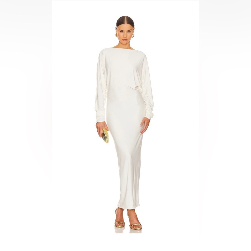 Helsa Women Matte Jersey Open Back Dress White Size M Party Maxi Elegant
